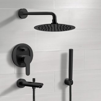 Tub and Shower Faucet Matte Black Tub and Shower System With Rain Shower Head and Hand Shower Remer TSH48